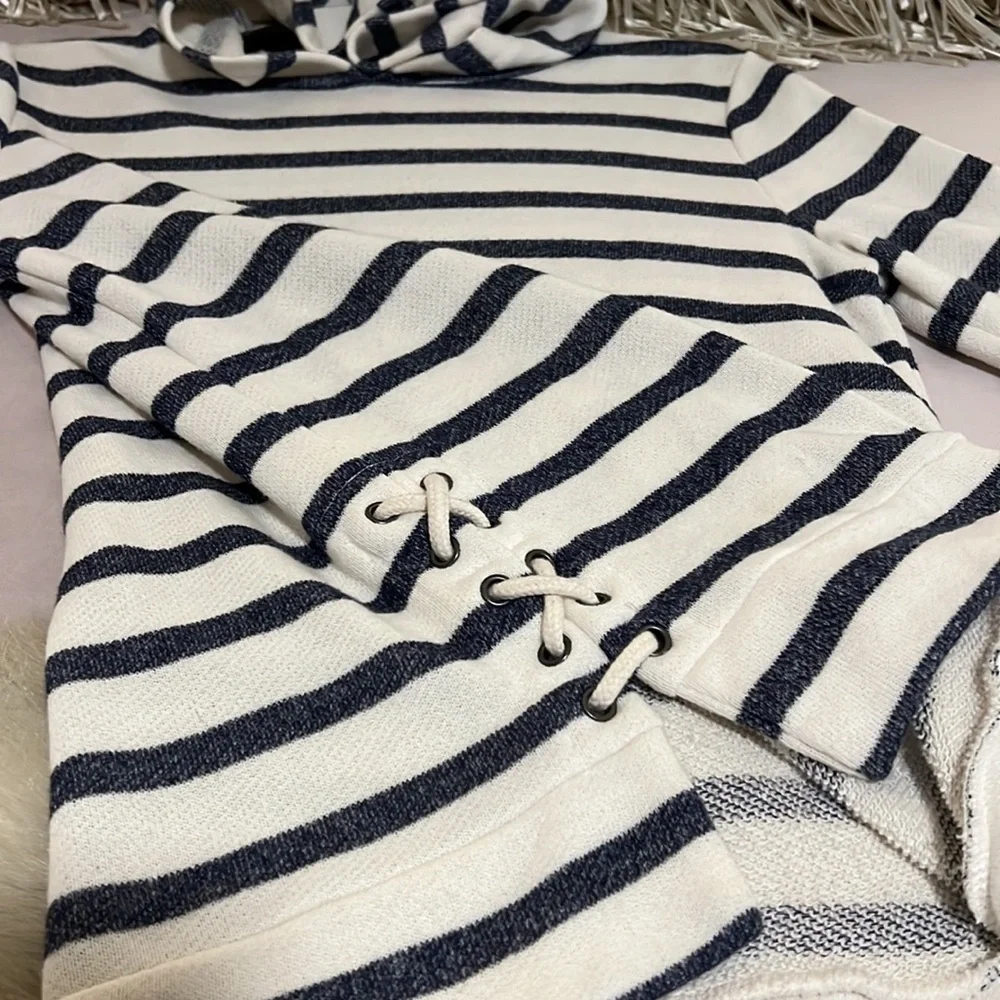 OLD NAVY Off White Navy Blue Striped Sailor Hoodie Pullover Long Sleeve XL